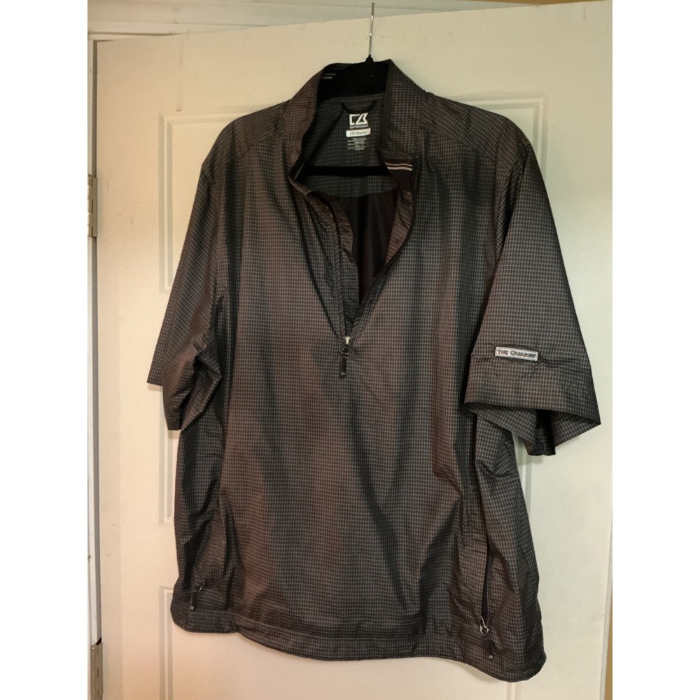 Cutter & Buck CB WindTec Mens Golf Pullover Windbreaker Black Check Short Sleeve